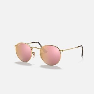 Ray-Ban Gold Frame with Pink Round Flat Lenses Sunglasses RB3447